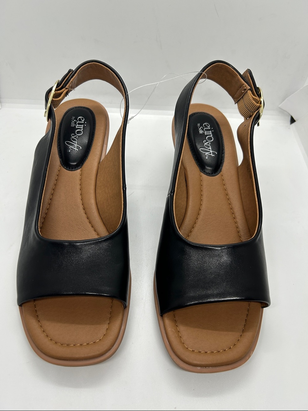 Eurosoft Gabel Wedge Sandals Womens Black Leather Buckle Comfort Slingback - 9M